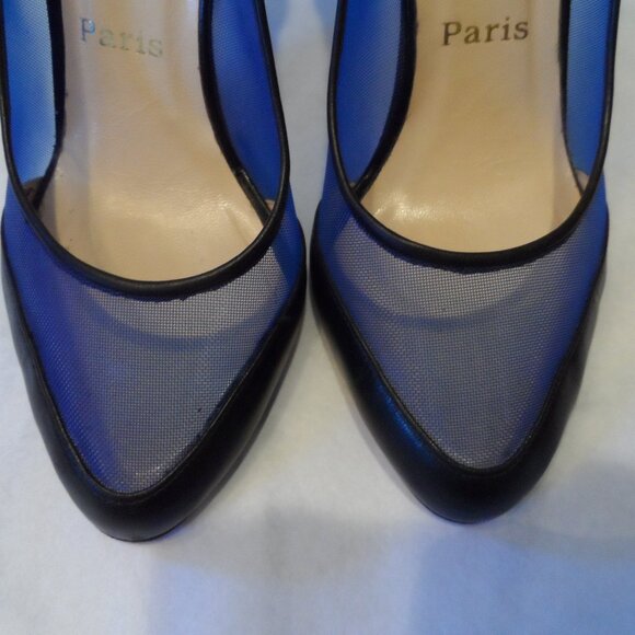 Christian Louboutin Black & Blue Leather / Mesh Heeled Pumps – IT 38.5 /US 8–8.5 - Picture 3 of 16